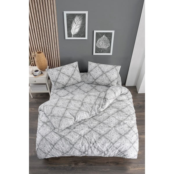 Lenjerie de pat gri pentru pat dublu, extinsă cu cearceaf inclus, cu 4 piese 200x220 cm Geometric – Mila Home-image-1