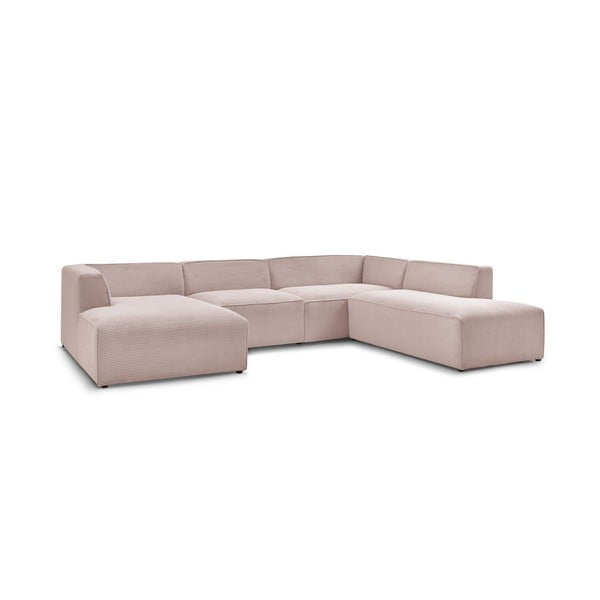 Colțar modular roz cu tapițerie din catifea reiată  (cu colț pe partea dreaptă/în formă de "U") Megeve – Bobochic Paris