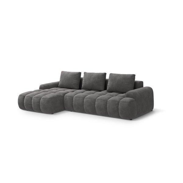 Colțar gri extensibil/cu spațiu de depozitare cu tapițerie din catifea (cu colț pe partea stângă/cu șezlong) Linz – Cosmopolitan Design-image-2