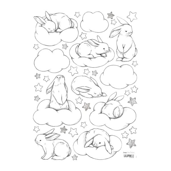 Folie cu stickere 30x42 cm Bunnies, Clouds And Stars – Lilipinso