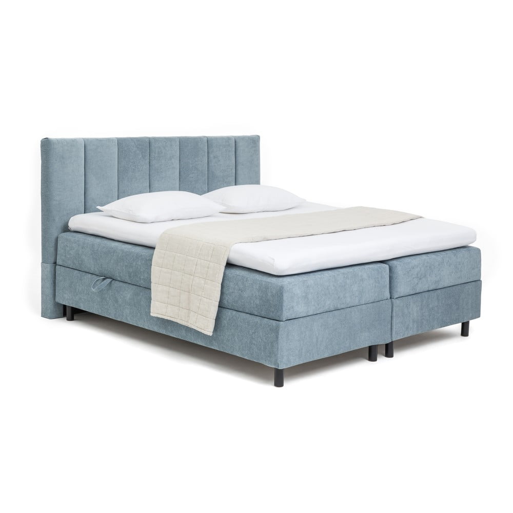 Pat boxspring albastru cu spațiu de depozitare 160x200 cm Elva Bold Line – Bonami Selection