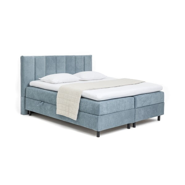 Pat boxspring albastru cu spațiu de depozitare 160x200 cm Elva Bold Line – Bonami Selection