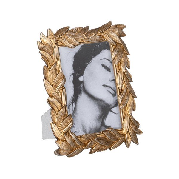 Ramă foto aurie cu picior de susținere din polirășină 16x20,5 cm Leaves – Ixia
