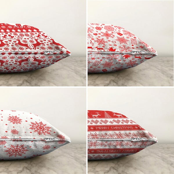 Set 4 fețe de pernă din chenille cu model de Crăciun Minimalist Cushion Covers Red Snowflakes, 55 x 55 cm-image-1