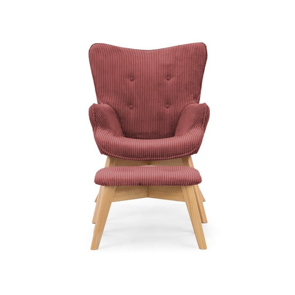 Fotoliu cu taburet roșu cu tapițerie din catifea reiată Niko – Ropez-image-3