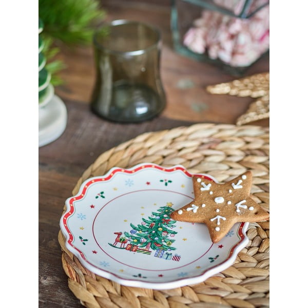 Farfurie roșie-crem pentru servire din ceramică ø 17 cm, cu model de Crăciun Naive – Bloomingville-image-2