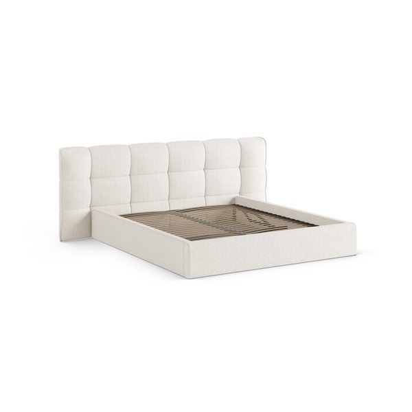 Pat matrimonial fildeș tapițat cu spațiu de depozitare cu somieră 140x200 cm Eric – Micadoni -image-3