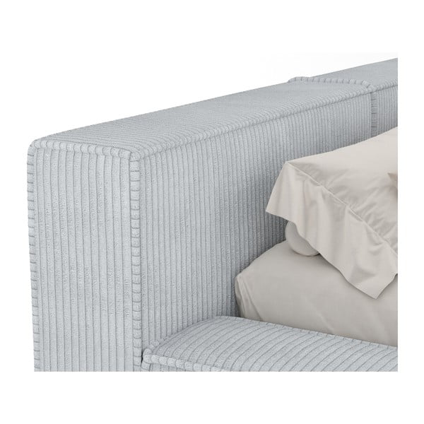 Pat matrimonial gri deschis tapițat cu spațiu de depozitare cu somieră 160x200 cm Voliera – Maison de Rêve-image-4