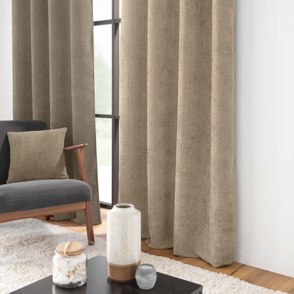 Draperie maro deschis din janilie 140x260 cm Leo – douceur d'intérieur-image-1