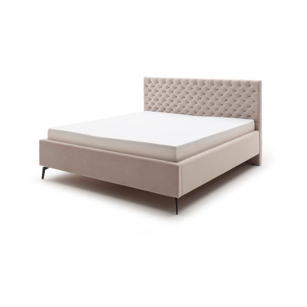 Pat matrimonial alb/crem tapițat cu spațiu de depozitare cu somieră 180x200 cm La Maison – Meise Möbel