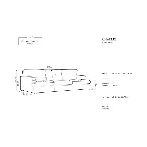 Canapea Windsor & Co Sofas Charles, negru, 235 cm-image-2
