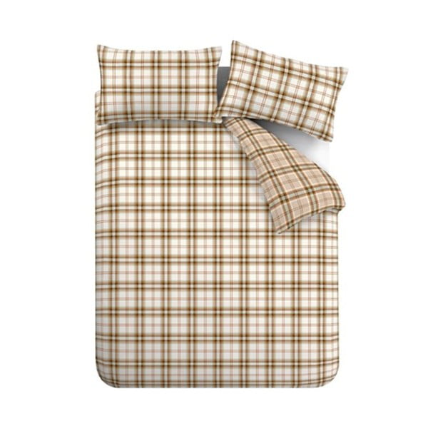 Lenjerie de pat portocalie-maro deschis pentru pat dublu, extinsă 230x220 cm Kelso Check – Catherine Lansfield