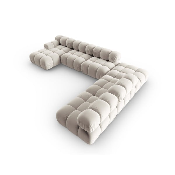 Colțar modular bej cu tapițerie din catifea (cu colț pe partea dreaptă/în formă de "U") Bellis – Micadoni -image-4