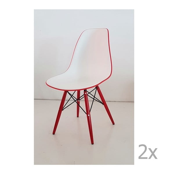 Set 2 scaune Castagnetti Poly, alb-roșu