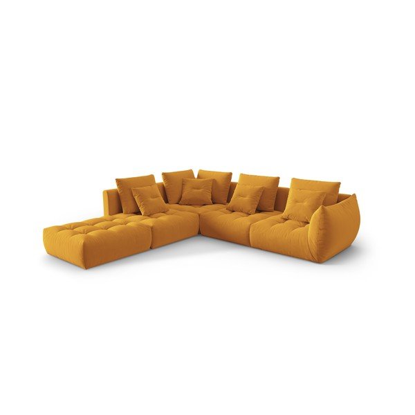 Colțar galben cu tapițerie din catifea (cu colț pe partea stângă/în formă de ”L”) Bloom – Micadoni -image-2