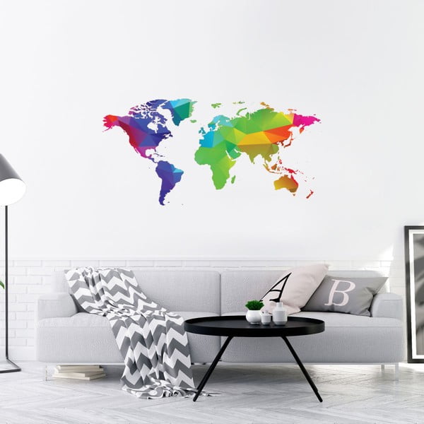 Autocolant de perete Ambiance Origami Rainbow World Map, 60 x 120 cm