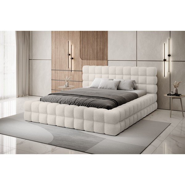 Pat matrimonial alb tapițat cu spațiu de depozitare cu somieră 140x200 cm Dizzle – ELTAP-image-1