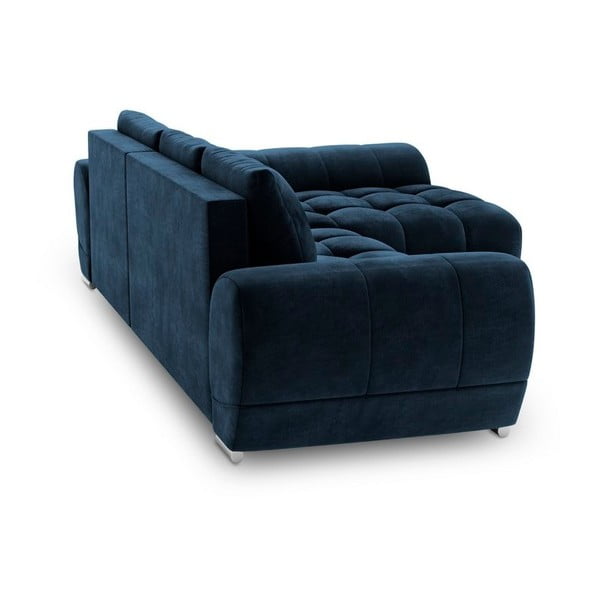 Colțar extensibil cu tapițerie de catifea și șezlong pe partea dreaptă Windsor & Co Sofas Nuage, albastru-image-3