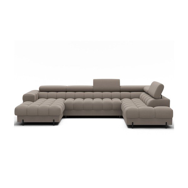 Colțar maro deschis extensibil cu tapițerie din catifea (cu colț pe partea dreaptă/în formă de "U") Feraria – ELTAP