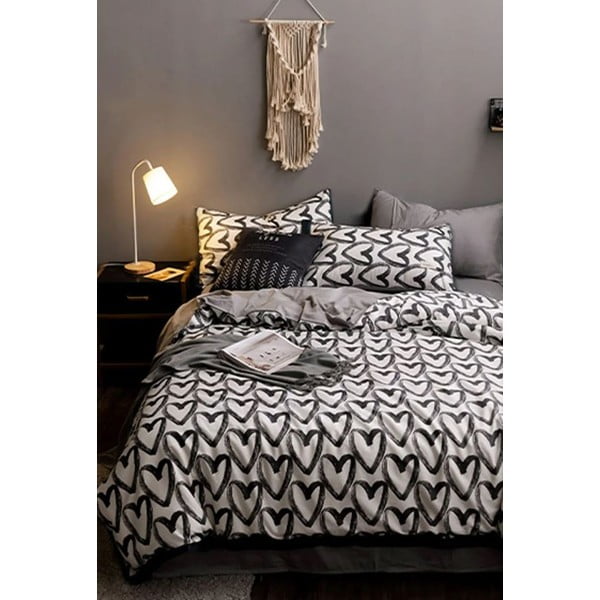 Lenjerie de pat alb-gri din bumbac pentru pat dublu-extins și cearceaf 200x220 cm – Mila Home-image-3