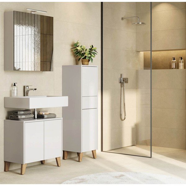 Dulap de baie crem înalt cu aspect mat 33x123 cm Arnea – Germania-image-1