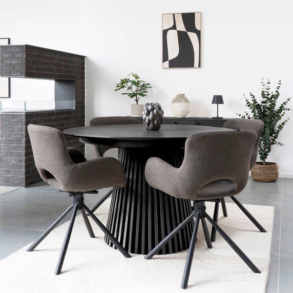 Masă de dining rotundă extensibilă cu blat cu aspect de lemn de stejar cu blat suplimentar ø 120 cm Osaka – House Nordic-image-4