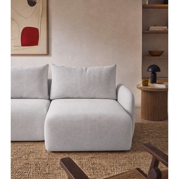 Colțar gri deschis extensibil/cu spațiu de depozitare cu tapițerie din catifea (cu colț pe partea dreaptă/cu șezlong) Kalena – Makamii-image-4