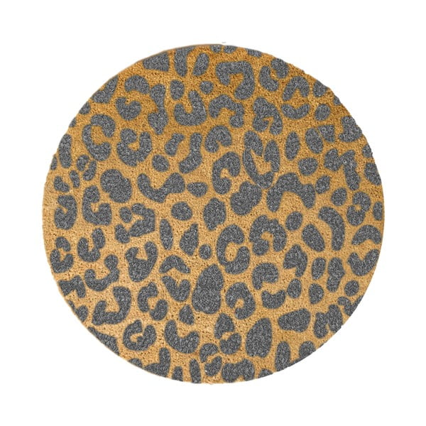 Covoraș intrare rotund fibre de cocos Artsy Doormats Leopard, ⌀ 70 cm, gri