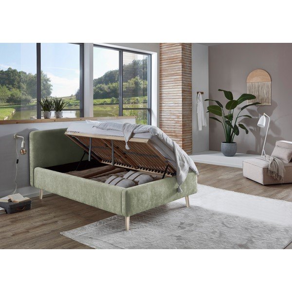 Pat matrimonial verde deschis tapițat cu somieră 120x200 cm Mattis – Meise Möbel-image-2
