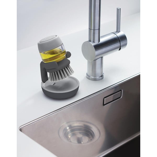 Perie cu dozator și suport Joseph Joseph Palm Scrub, gri-image-1