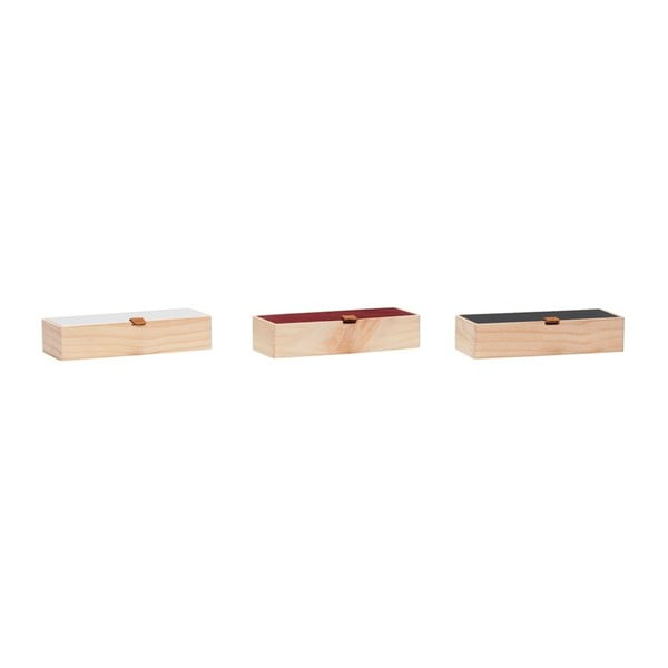Set 3 cutii depozitare din lemn de pin Hübsch Vigand