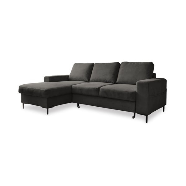 Colțar gri închis extensibil cu tapițerie din catifea reiată  (cu colț pe partea stângă ) Lofty Lilly – Miuform