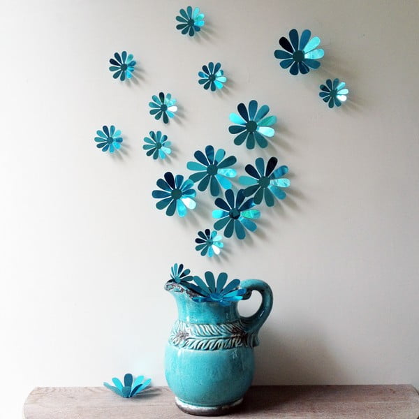 Set 12 autocolante 3D Ambiance Flowers Chic, albastru