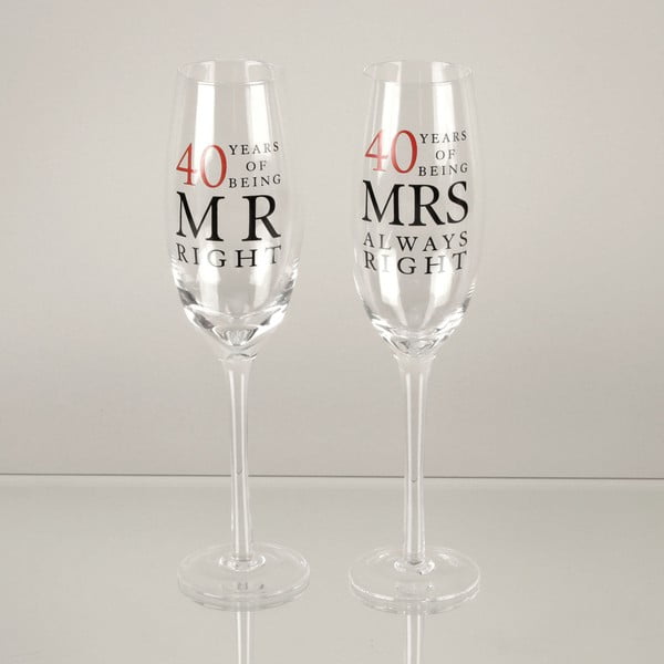 Set 2 pahare șampanie pentru aniversarea a 40 ani Amore Mrs. Always Right, 180 ml