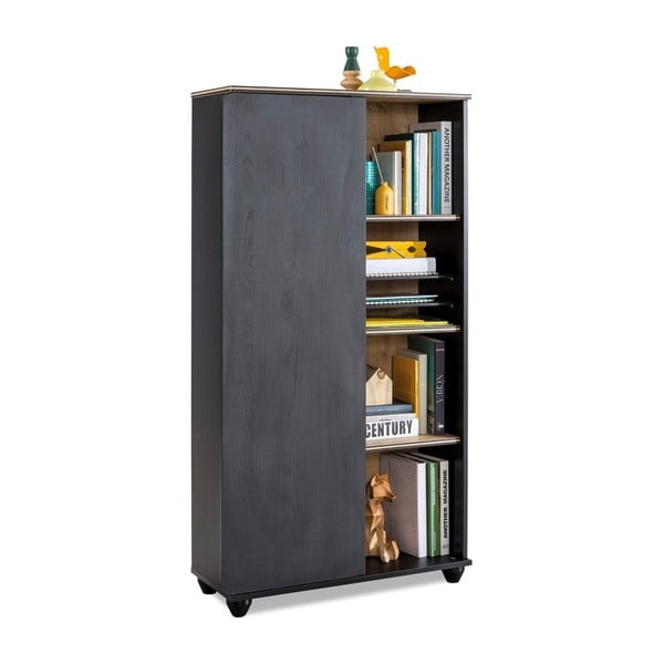 Bibliotecă Black Bookcase With Storage, negru