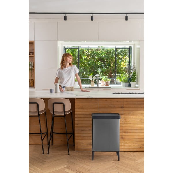 Coș de gunoi gri cu senzori de atingere din plastic reciclat 54 l Verto High – Curver-image-1