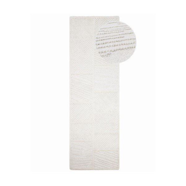Covor tip traversă alb țesut manual din amestesc de lână 80x230 cm Sculptured Blocks – Flair Rugs