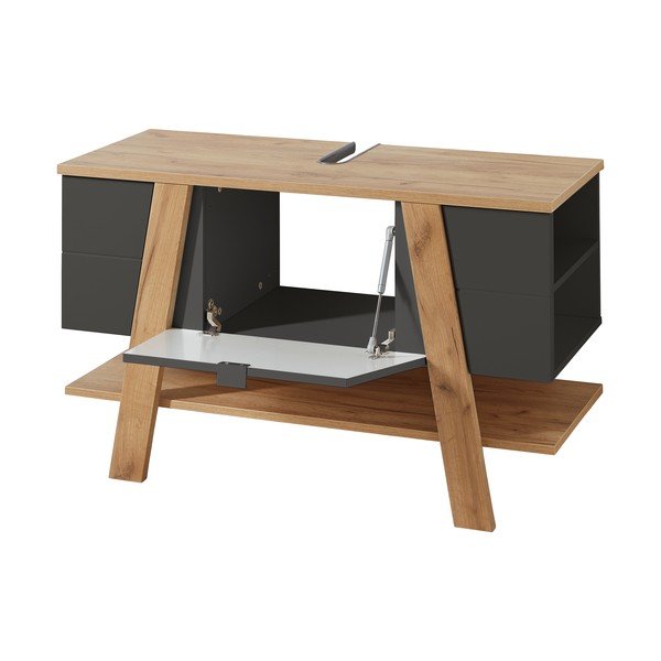Dulap gri închis sub chiuvetă în decor de stejar 111x67 cm Avellino - Germania-image-2