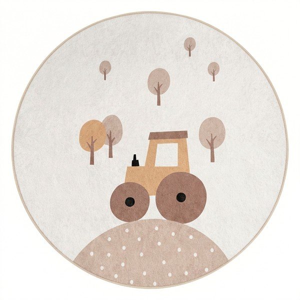 Covor pentru copii bej lavabil ø100 cm Tractor World – Mila Home