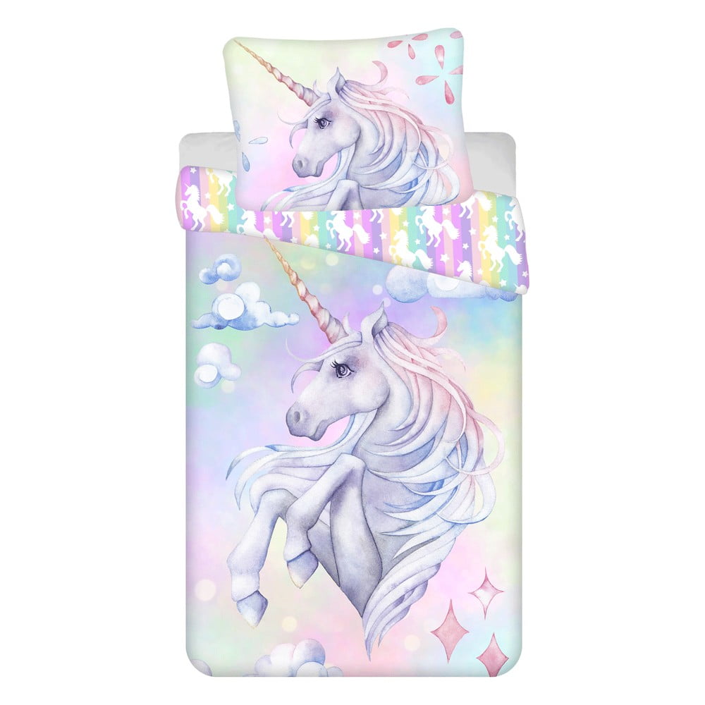 Lenjerie de pat pentru copii din bumbac pentru pat de o persoană 140x200 cm Unicorn &quot;Pastel Rainbow&quot; – Jerry Fabrics