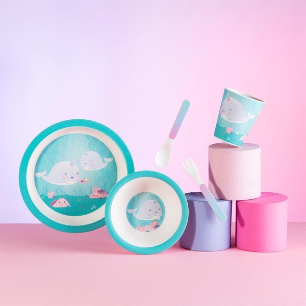 Set veselă și tacâmuri din 5 piese pentru copii Sass & Belle Alma Narwhal-image-1
