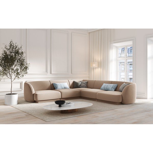 Colțar bej cu tapițerie din catifea Miley  – Micadoni Home-image-1
