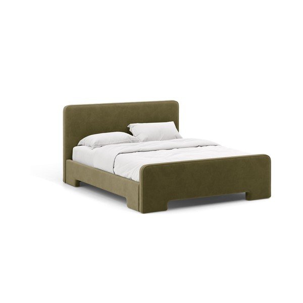 Pat matrimonial verde deschis tapițat cu somieră 160x200 cm Eda – Micadoni 