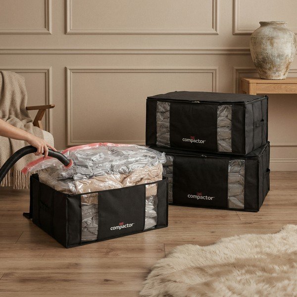 Cutii de depozitare negre 3 buc. din plastic cu vacuum 65x45x27 cm Black Edition – Compactor-image-1