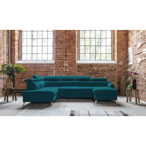 Colțar turcoaz extensibil cu tapițerie din catifea (cu colț pe partea stângă /în formă de "U") Sweet Harmony – Miuform-image-1