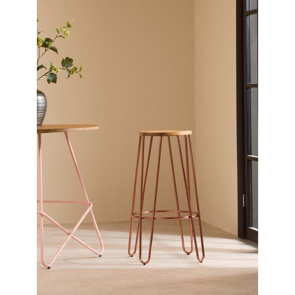 Scaun de bar în culoare naturală/roz auriu din lemn de ulm (înălțime șezut 75 cm) District – Premier Housewares-image-1