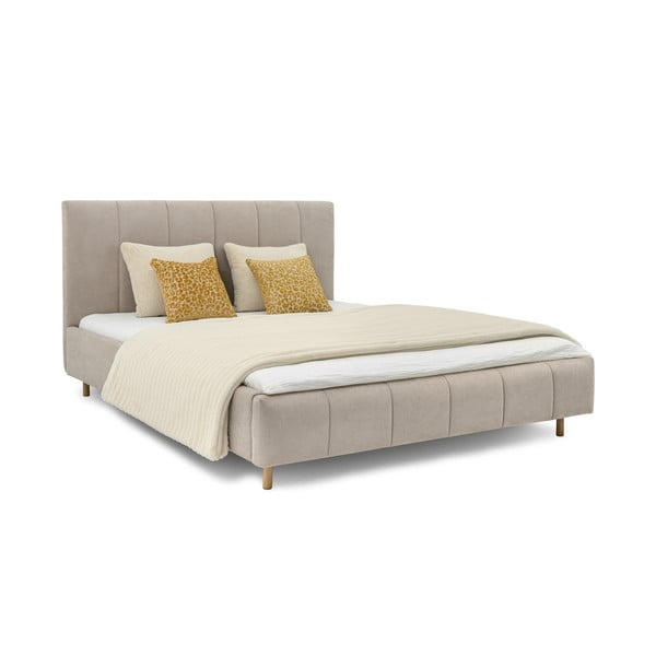 Pat matrimonial bej tapițat cu somieră 160x200 cm Zee – Scandic-image-1