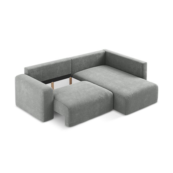 Colțar gri extensibil/cu spațiu de depozitare cu tapițerie din chenille (cu colț pe partea dreaptă/în formă de ”L”) Kona – Makamii-image-4