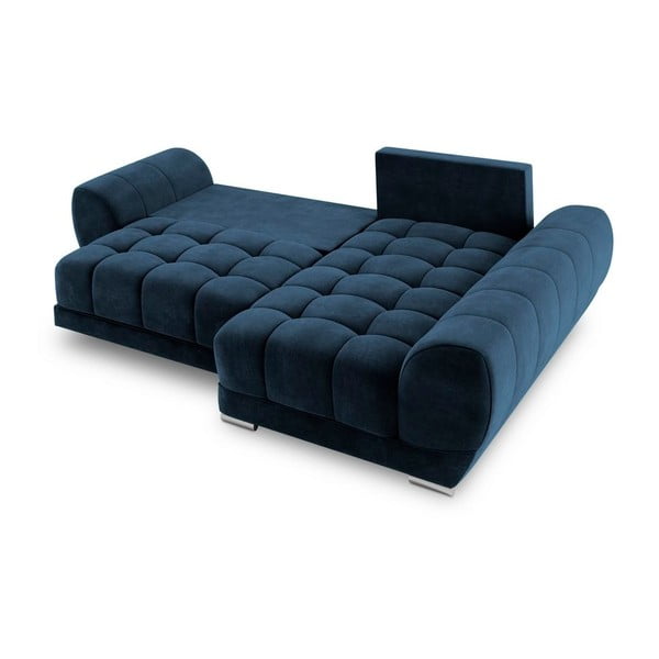 Colțar extensibil cu tapițerie de catifea și șezlong pe partea dreaptă Windsor & Co Sofas Nuage, albastru-image-4