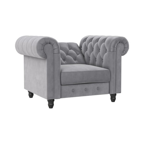 Fotoliu gri deschis chesterfield cu tapițerie din catifea Felix – Støraa-image-4